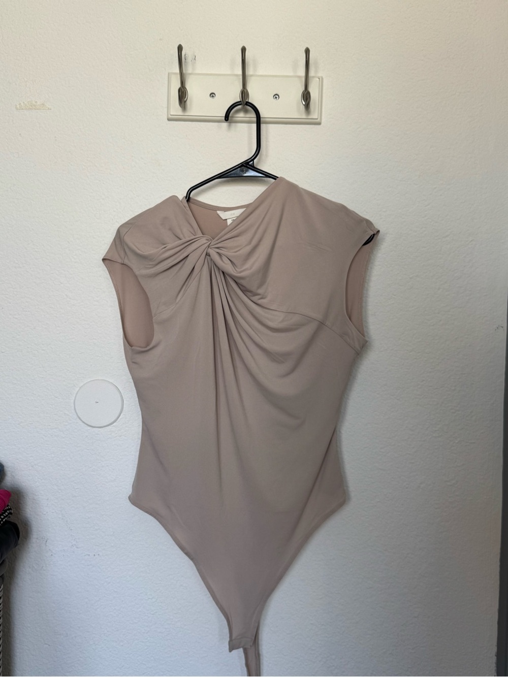 H&M Twisted Front Sleeveless Bodysuit in Taupe
